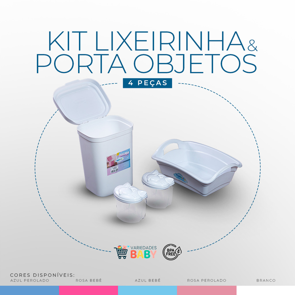 Kit Higiene Baby Completo Organizador + 2 Porta Algodão/Cotonete + Lixeira 4,5 Litros Envio Imediato