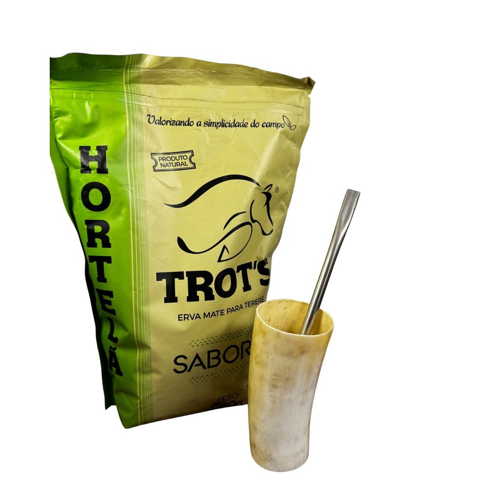 Kit Tereré – Guampa de Chifre+Bomba+Erva Trot’s Hortelã 500g