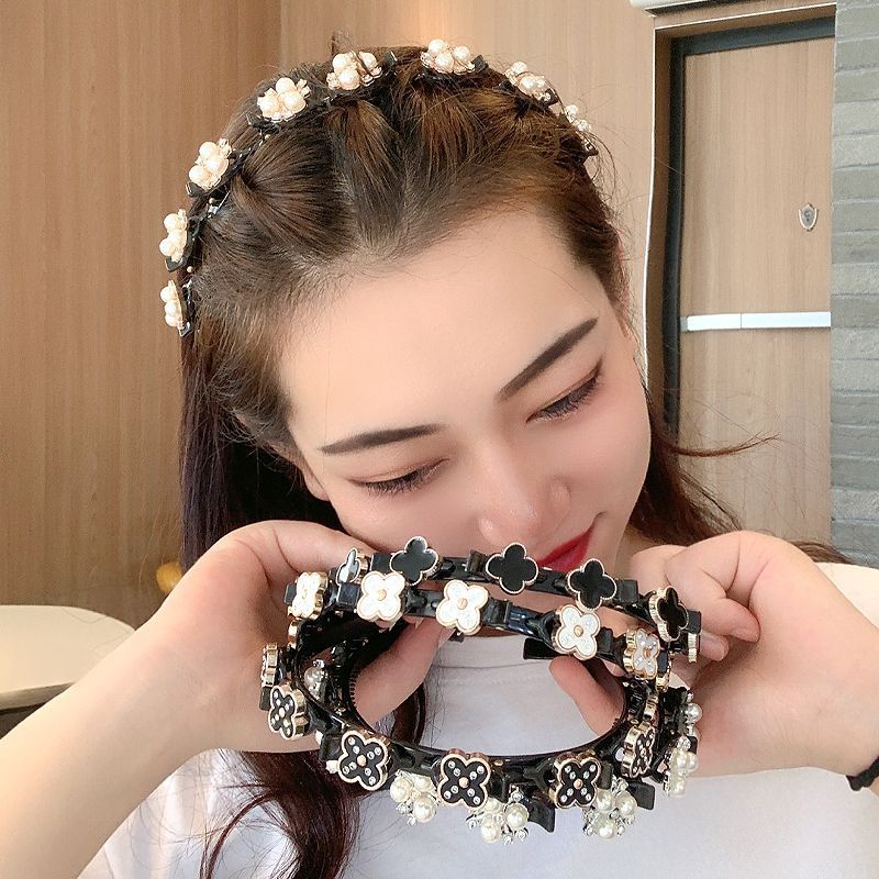 Faixa De Cabeça Trançada Com Fixação E Organização De Grampo De Cabelo Preguiçoso Flor Para Uso Externo