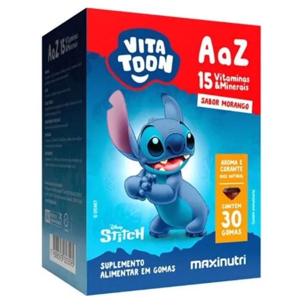 VITATOON STITCH POLIVITAMINICO AAZ - SABOR MORANGO - 30 GOMAS - MAXINUTRI