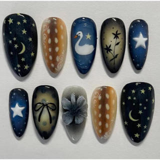 unha postiça decorada realista amendoada Romântica Com Cola unhas postiças decoradas nails em Oferta na Shopee