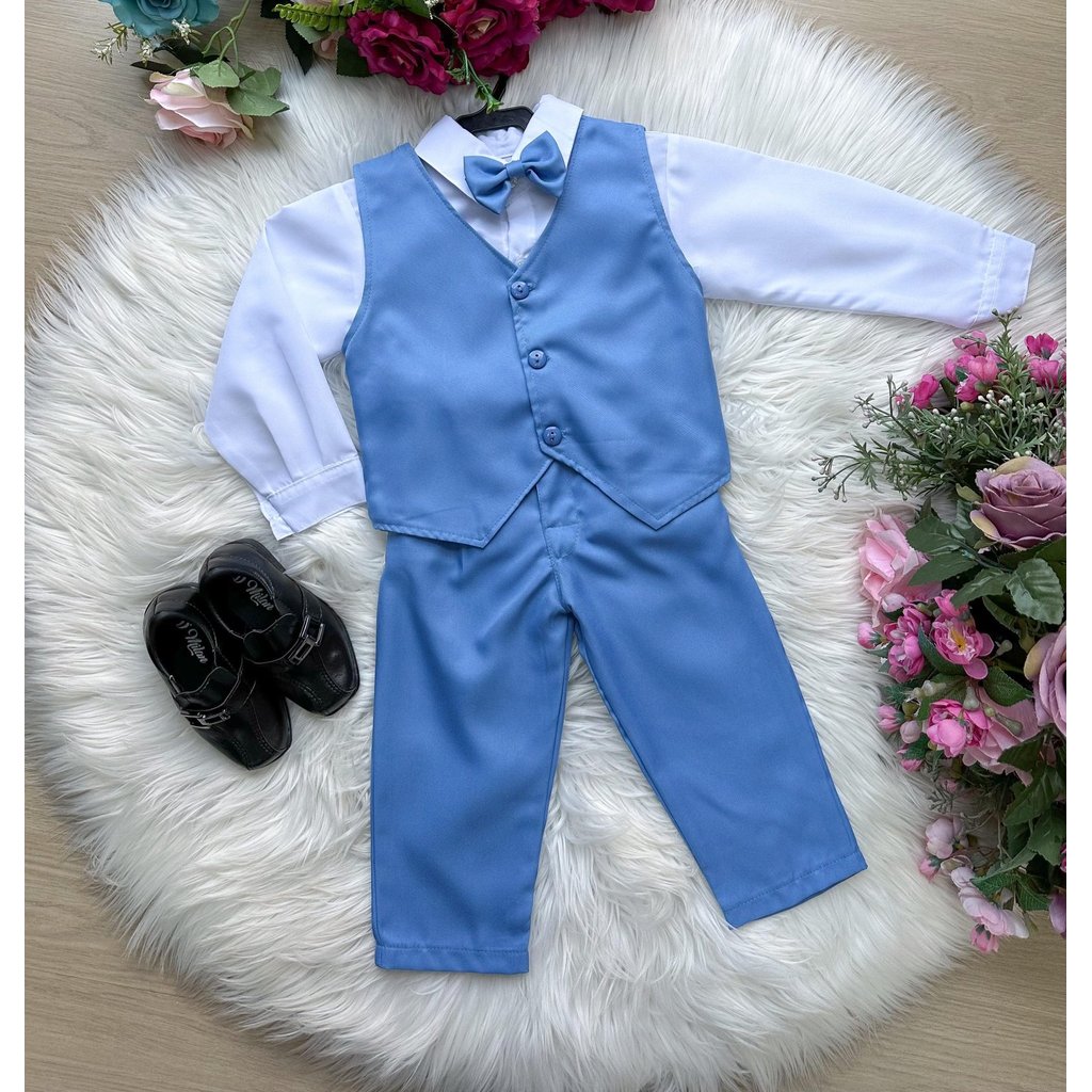 Conjunto Infantil Social Colete Azul Serenity Menino Casamento Pajem Formatura Batizado Festa Aniversário Leo
