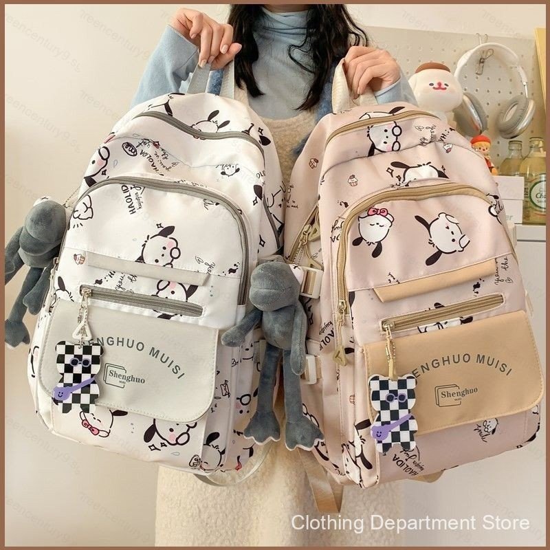Mochila Universitária de Grande Capacidade Sanrio Pochacco, Leve e Fashionável, Mochila de Desenho Animado para Mulheres em Oferta na Shopee
