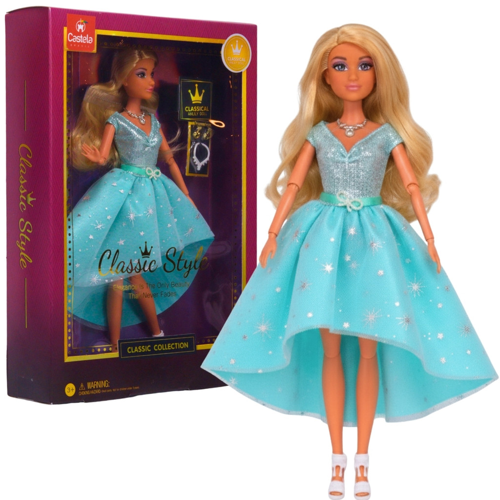 Boneca Princesa Fashion Vestido Azul Brilhante Style Acessórios Castela em Oferta na Shopee