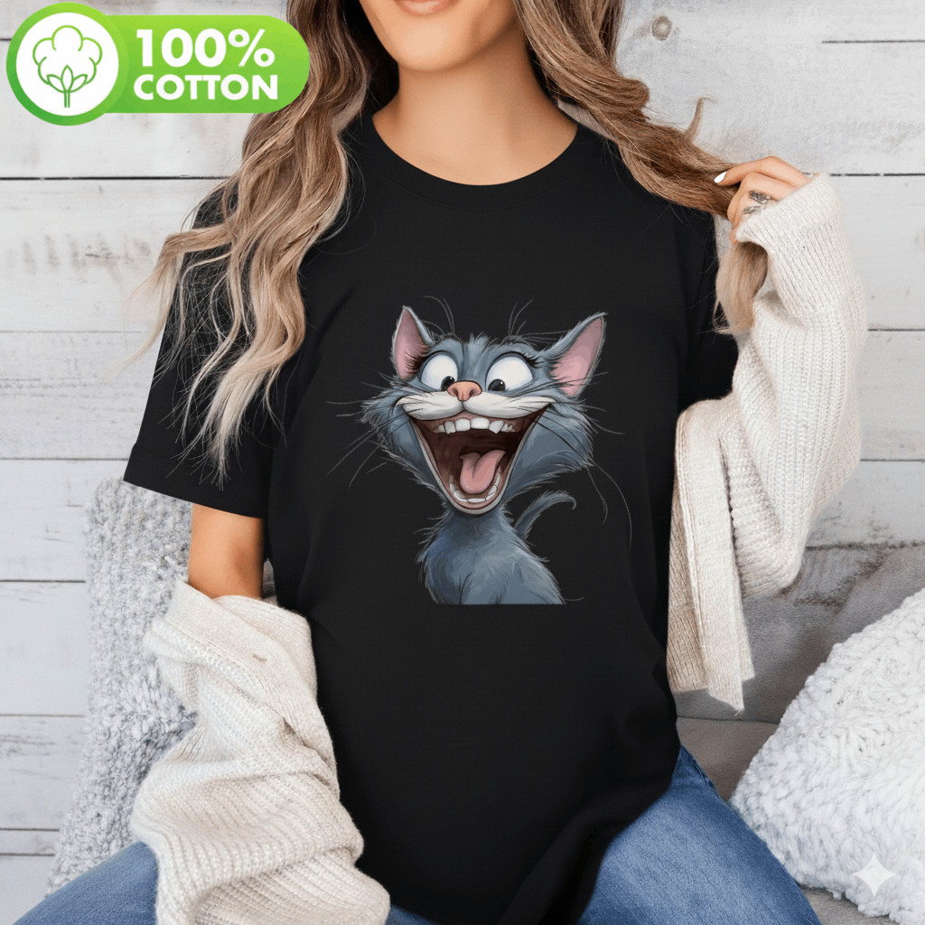Camiseta Unissex Gatos Rindo Engraçados Algodão Estampada Confortável Divertida Descontraída Casual