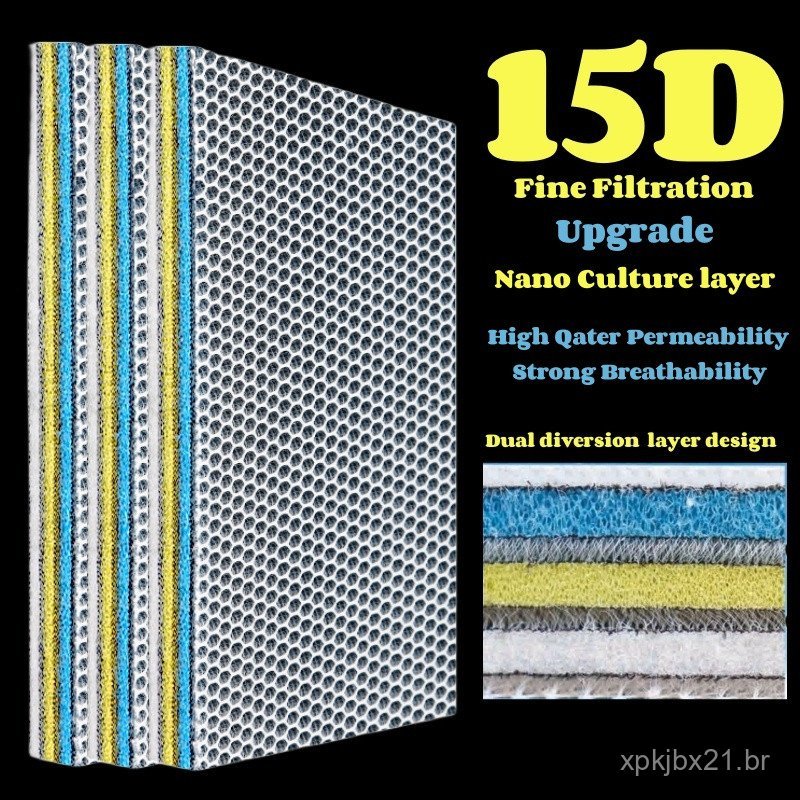 Novo Filtro Bioquímico 15D Esponja de Aquário Reutilizável Espuma 15 Camadas Filtro de Água para Aquário Mídia Lavável A