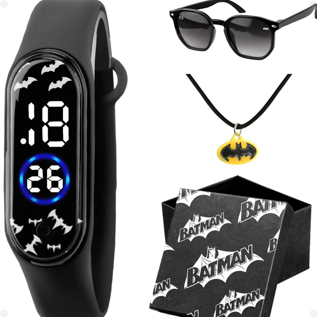 relogio digital batman infantil + oculos sol proteção uv original presente criança amarelo led preto