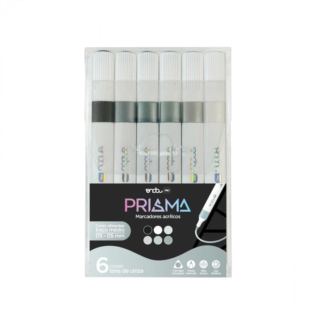 MARCADOR ACRILICO PRISMA 6 CORES TONS DE CINZA em Oferta na Shopee