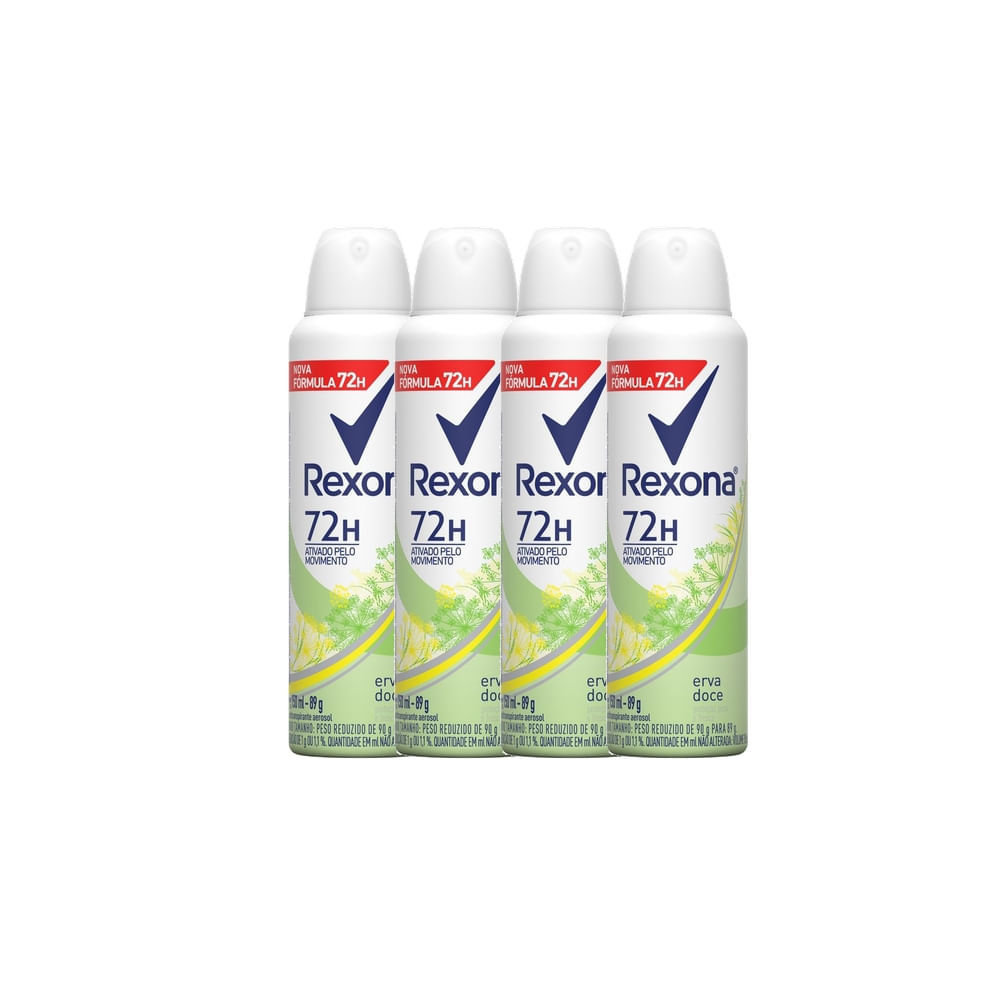 Kit 4 Desodorante Antitranspirante Aerosol Feminino Rexona Erva Doce 72 horas 150ml em Oferta na Shopee