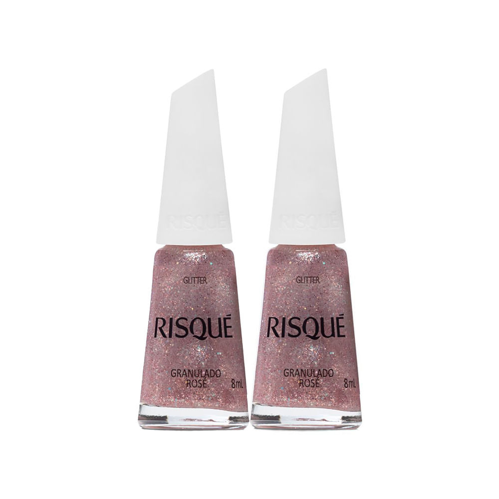 Kit 2 Esmalte Risqué Cor Granulado Rosé Glitter com 8ml em Oferta na Shopee