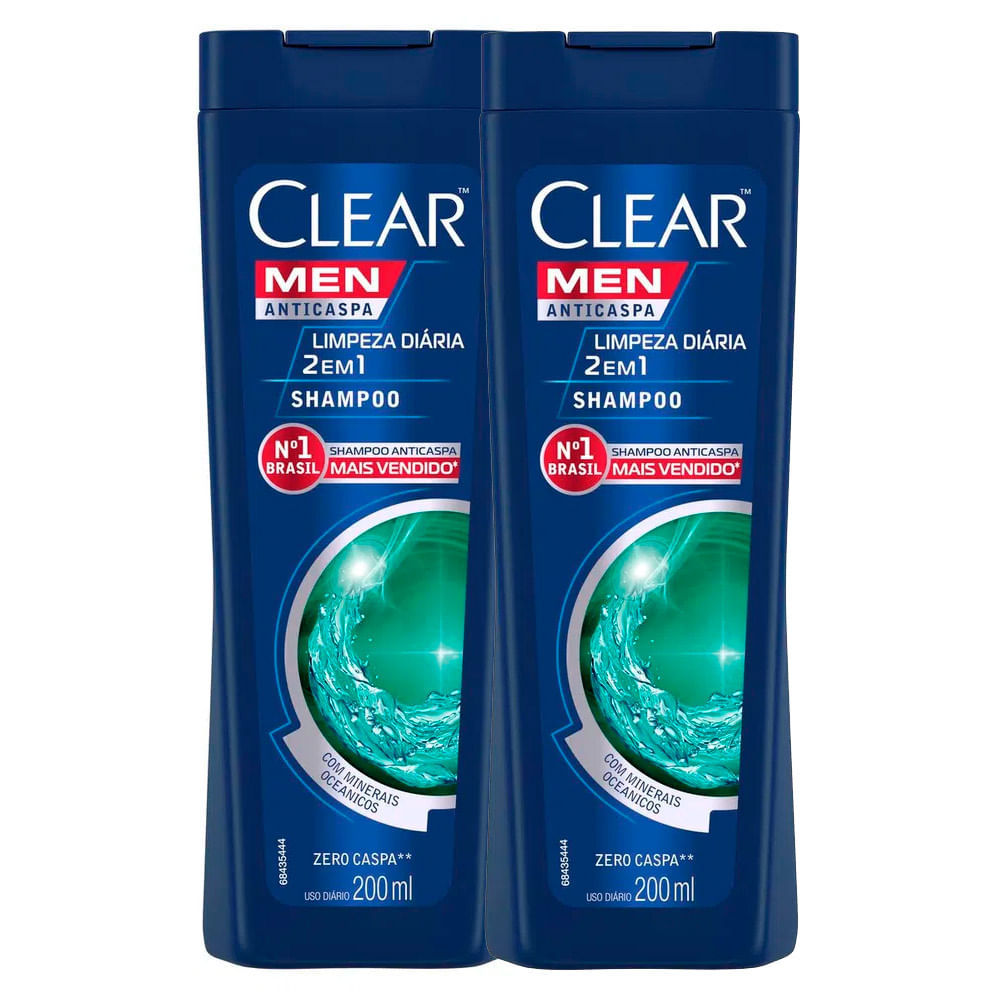 Kit 2 Shampoo Clear Men Limpeza Diária 2 em 1 200ml