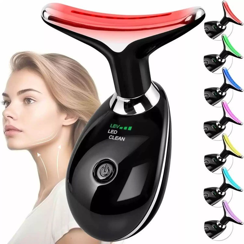 Massageador Facial Profissional Elétrico Anti Rugas Lifting LED Fototerapia Vibratório Recarregável Para Rosto E Pescoço
