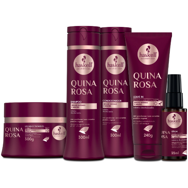 Kit Haskell Quina Rosa – 5 Itens | Brilho Intenso e Maciez para Cabelos Desvitalizados