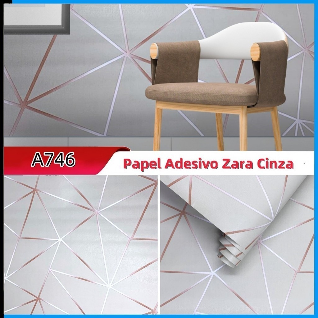 Papel de Parede Zara Cinza Geométrico 5 Metros x 45cm para Envelopamento, Sala de Star, Quarto
