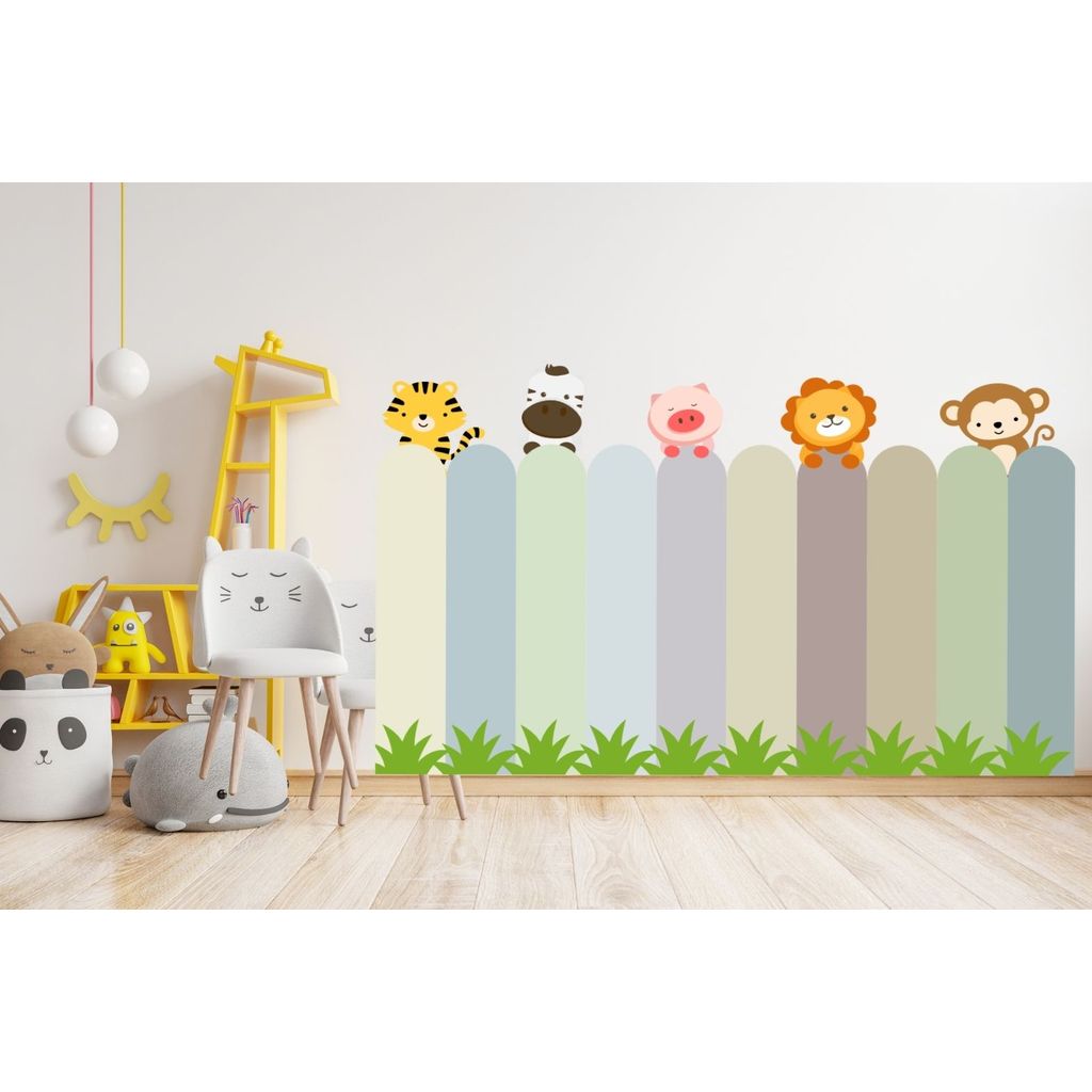 Adesivo De Parede Infantil Cerca Cerquinha Safari Aquarela Quarto Bebe 1.50 x 90