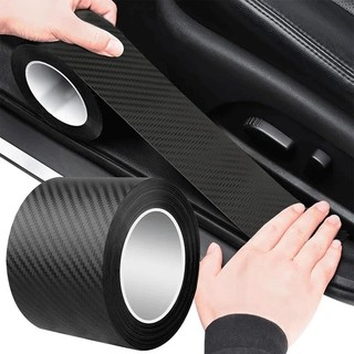 Adesivo Automotivo 3D Preto Fibra de Carbono Protetora Porta Espelho Anti-Riscos Coluna Soleira