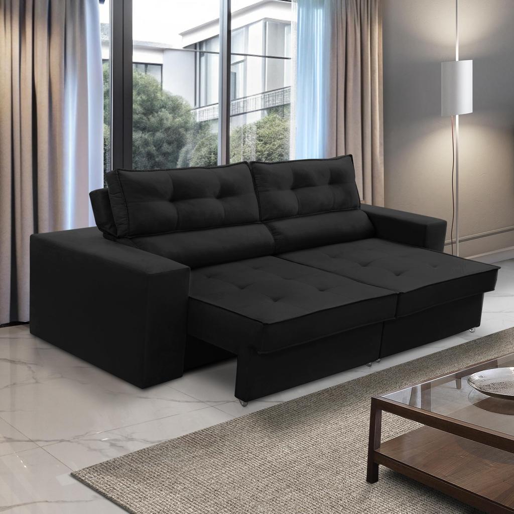 Sofá Retrátil e Reclinável 2 lugares 1,50m com Molas Mirela Suede Preto Adonai Estofados em Oferta na Shopee