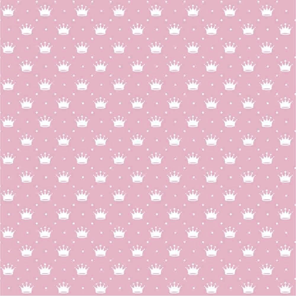 Tecido Tricoline Mini Coroas Fundo Rosa - Peripan - 50 x 150 cm