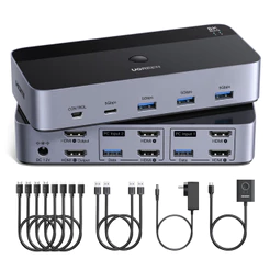 UGREEN 8K @ 60Hz Dual HDMI 2.1 KVM Switch Ultra HD USB 3.0 Controlador De Mesa De Entrada/Saída De Monitor Duplo Compatí