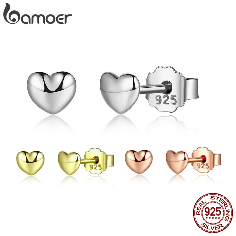 Bamoer 925 Sterling Silver Petite Plain Corações brincos Do Parafuso Prisioneiro Para As Mulheres De Prata Pequenos Jóias Finas PAS441 em Oferta na Shopee