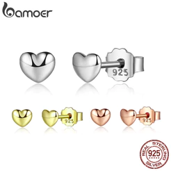 Bamoer 925 Sterling Silver Petite Plain Corações brincos Do Parafuso Prisioneiro Para As Mulheres De Prata Pequenos Jóias Finas PAS441