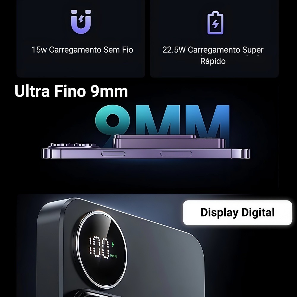 Power Bank Magnético 10000mAh🔋 : Carregamento Rápido 22,5W para Viagens ，Aderência Forte Carregamento Sem Cabos!