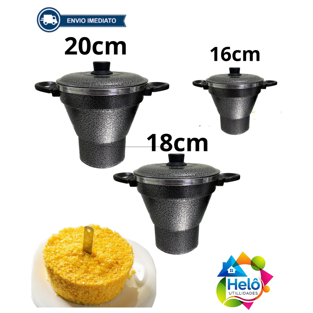 Cuscuzeiro Nordestino Aluminio Craqueado Tamanho variados N.º 16cm 18cm 20cm em Oferta na Shopee