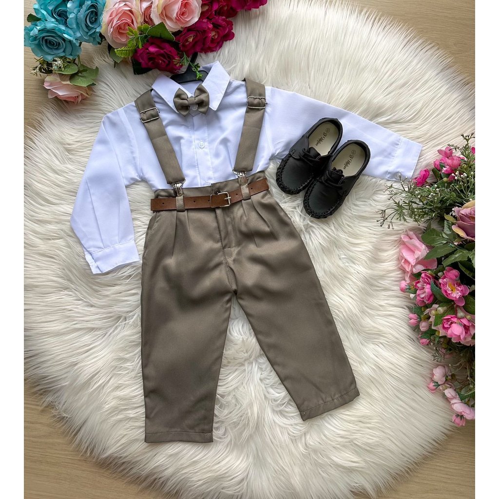 Conjunto Infantil Social Verde Militar Suspensorio Casamento Pajem Formatura Festa Aniversário Leo