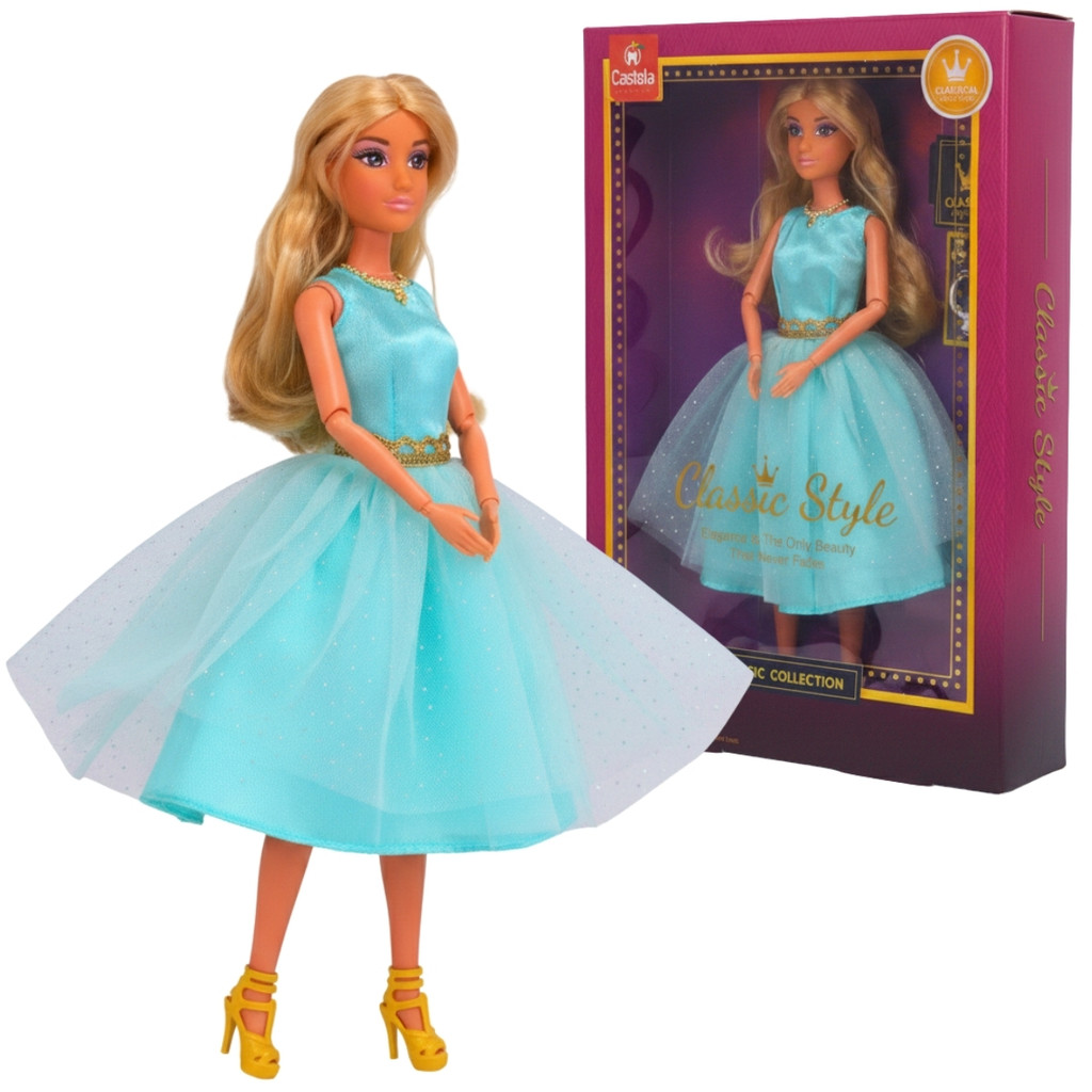 Boneca Princesa Fashion Vestido Azul Style Acessórios Castela em Oferta na Shopee