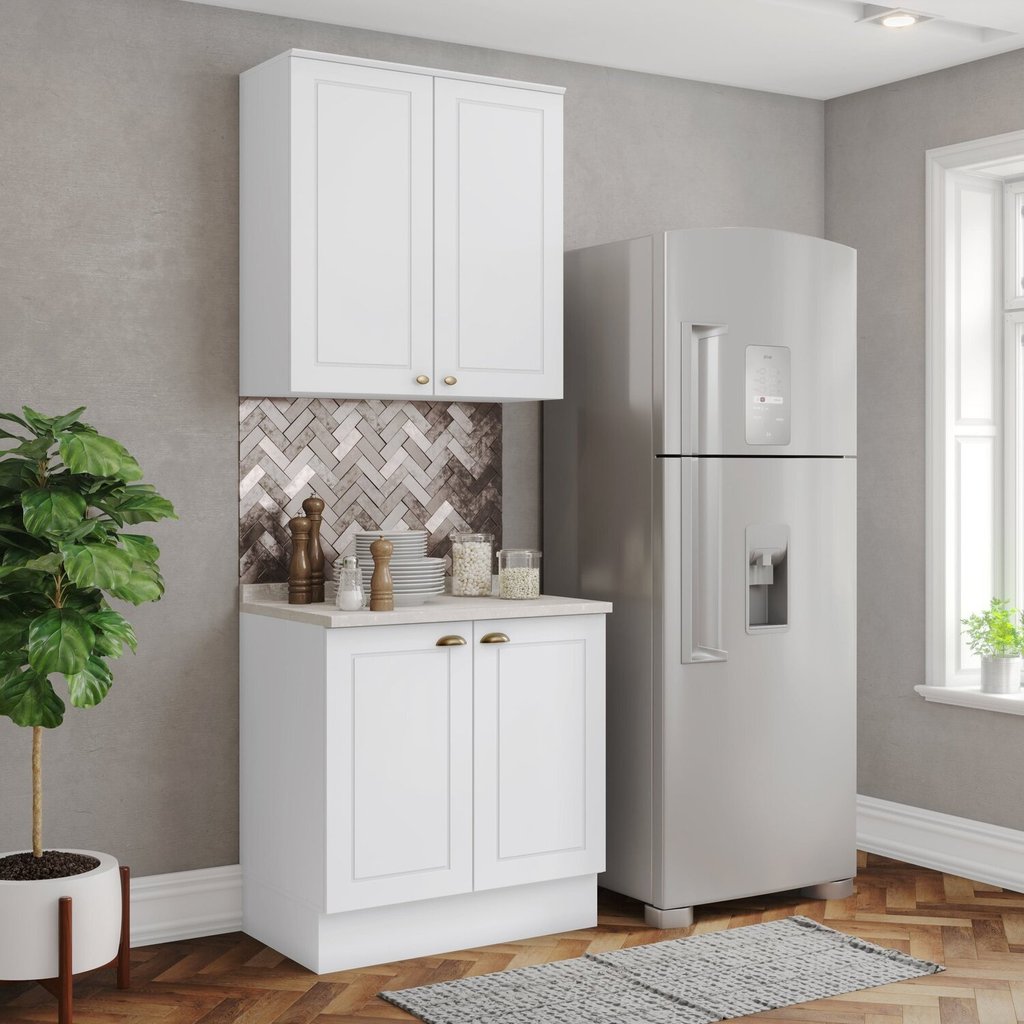 Cozinha Compacta 2 Peças 100% Mdf com Tampo Americana Branco em Oferta na Shopee