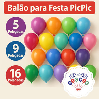 Balão Redondo 5, 9 e 16 Polegadas  - Pic Pic – Bexiga Coloridos Premium Decorativos para Festa em Oferta na Shopee