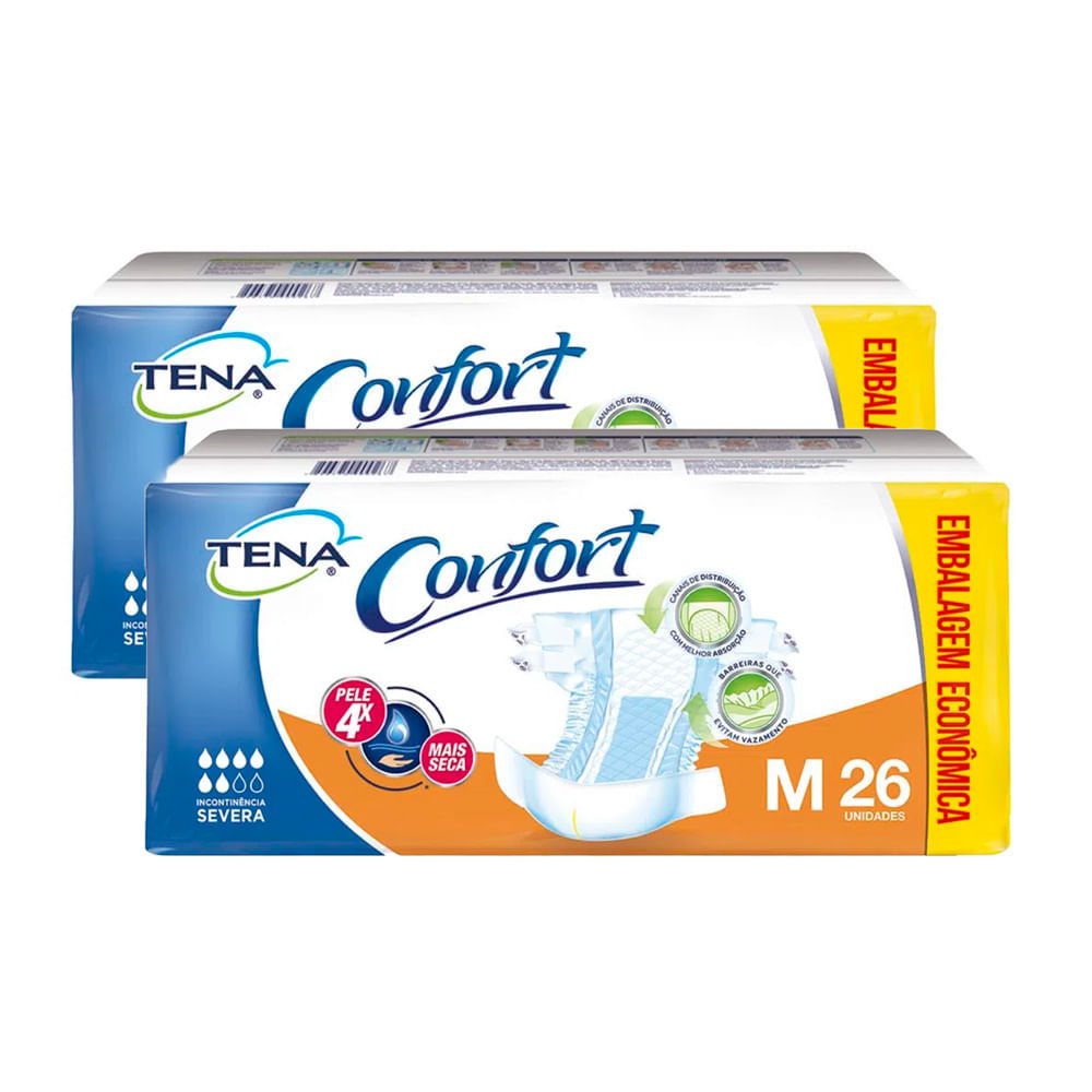 Kit 2 Fralda Geriátrica Tena Confort M 26 Unidades Embalagem Econômica em Oferta na Shopee