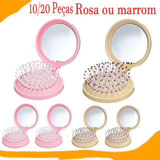 10/20 Peças Mini escova de cabelo dobrável com espelho – escova de bolso pop up para viagens, design flip compacto