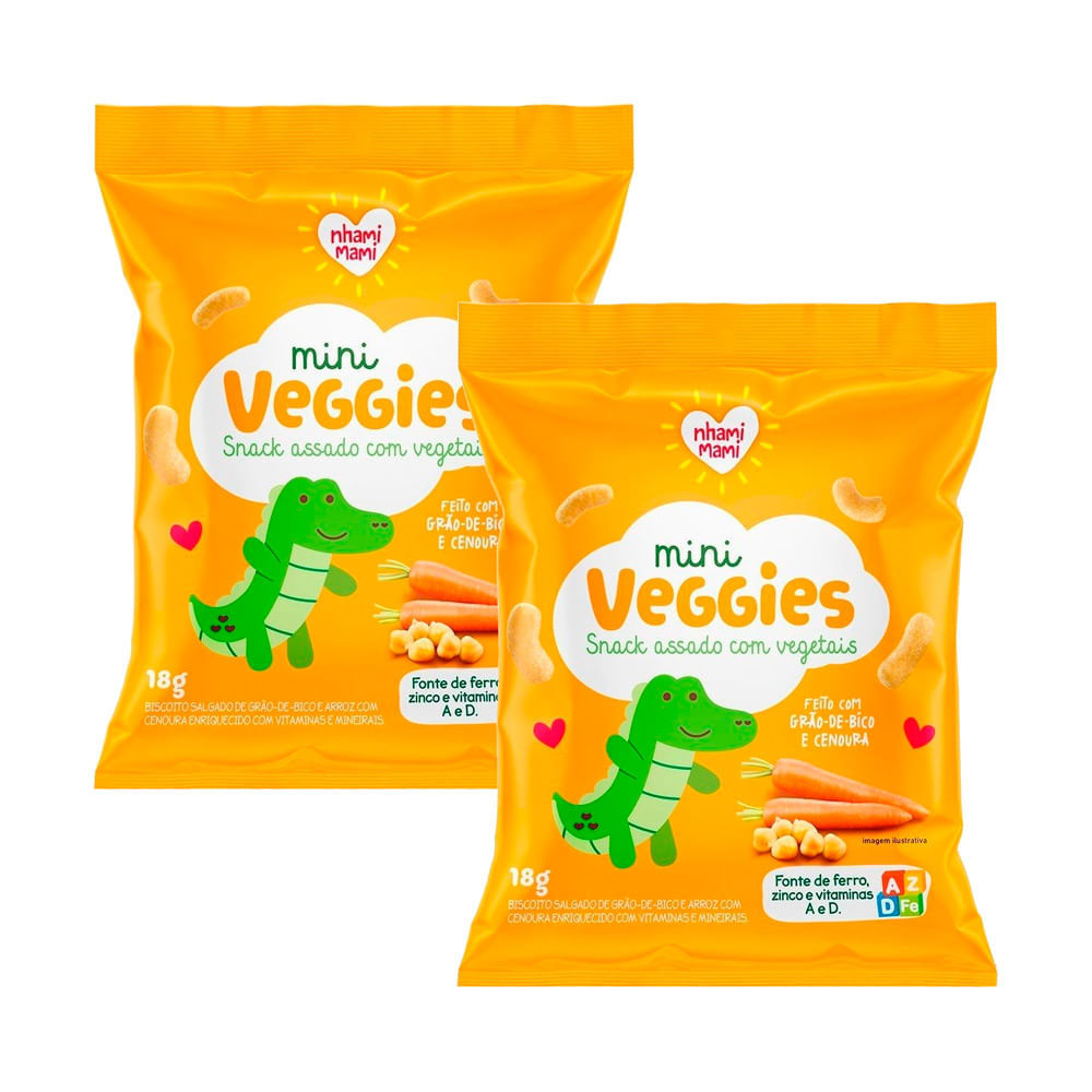 Kit 2 Biscoito Nhami Mami Mini Veggie Snack Grão de Bico e Cenoura 18g