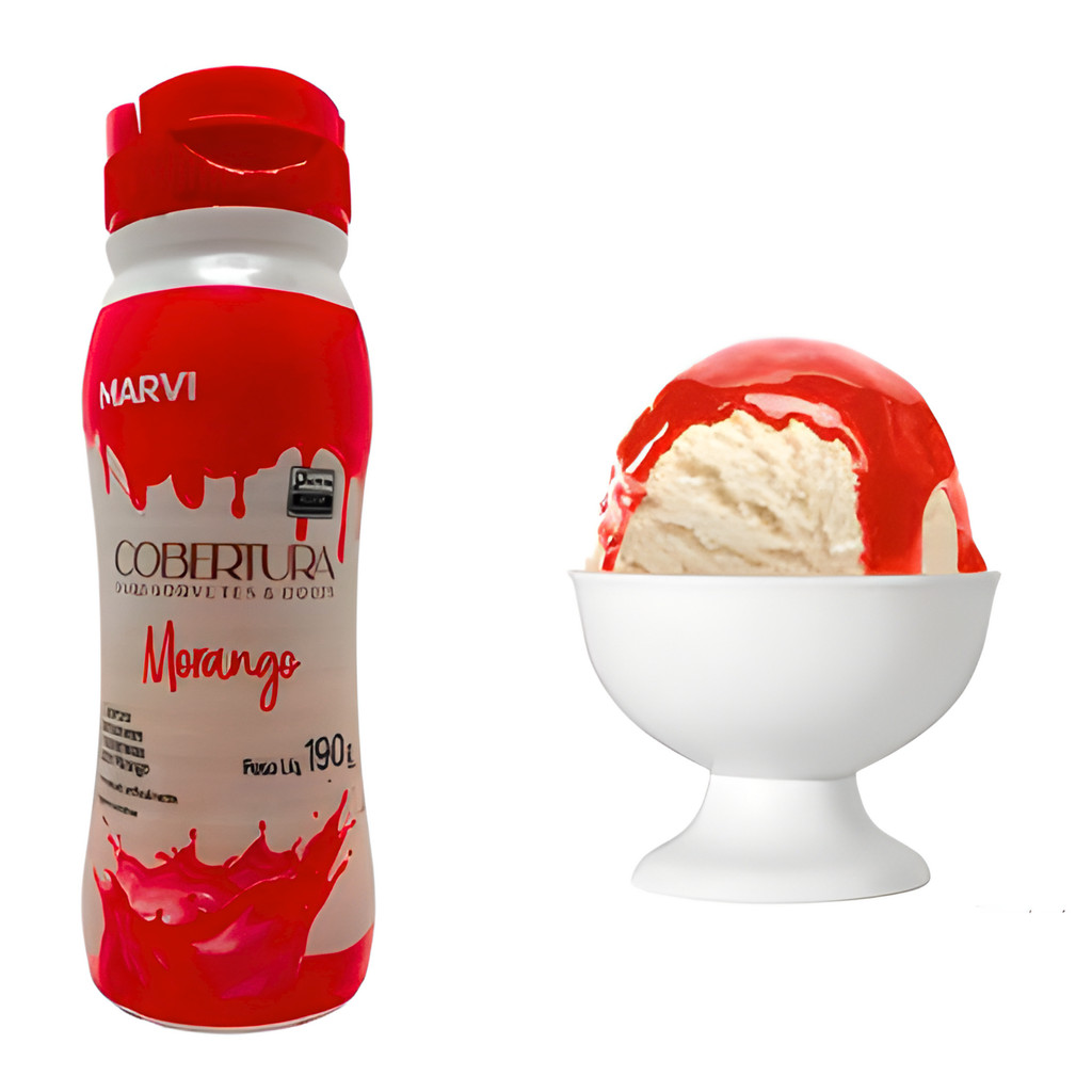 Cobertura de Sorvete e Sobremesa Sabor Morango 190g Marvi