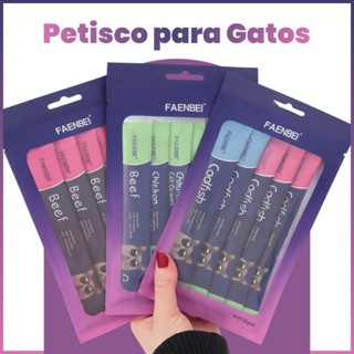 Petisco de Gatos Faenbei Cremosinho | Cartelas com 6 Tubos 15g Tipo Churu e Truly Carne Frango Peixe em Oferta na Shopee