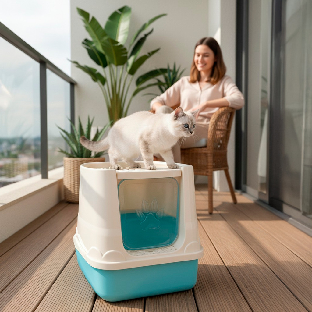 Banheiro Caixa de Areia Para Gatos Fechada Banheiro Toalete Sanitário Anti Odor Pá Grande 48x39x36cm