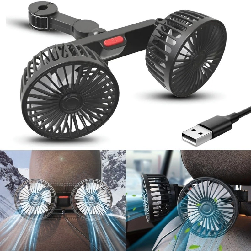 Ventilador carro traseiro USB 5v Ventilador traseiro para crianças, Ventilador traseiro carro duplo cabeçalho