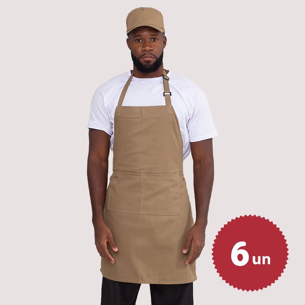 Kit 6 Aventais Bege Cozinha Chef Barman Manicure Cafeteria Padaria Atendente Equipe Padaria Confeitaria Balcão Buffet