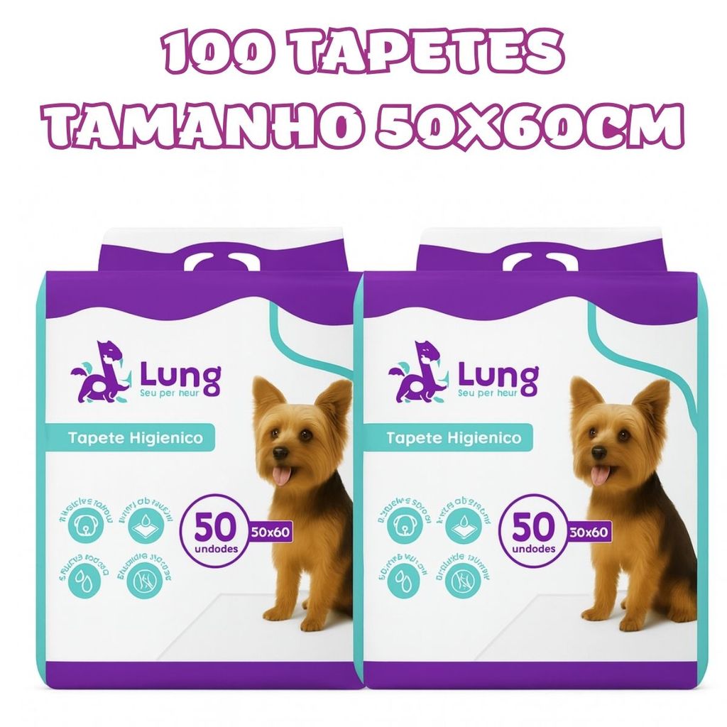 Kit 2 Tapete Higienico 50x60cm 50 Unidades Econômico p/ Cachorro Pet com Adesivo Borda Verde Gel Absorvente