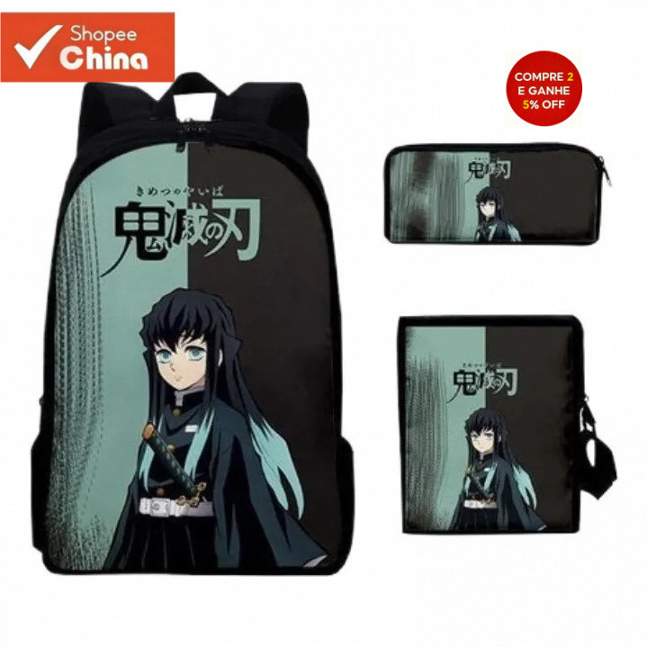Mochila Muichiro 3 Unidades / Conjunto Anime Demon Slayer BJBG