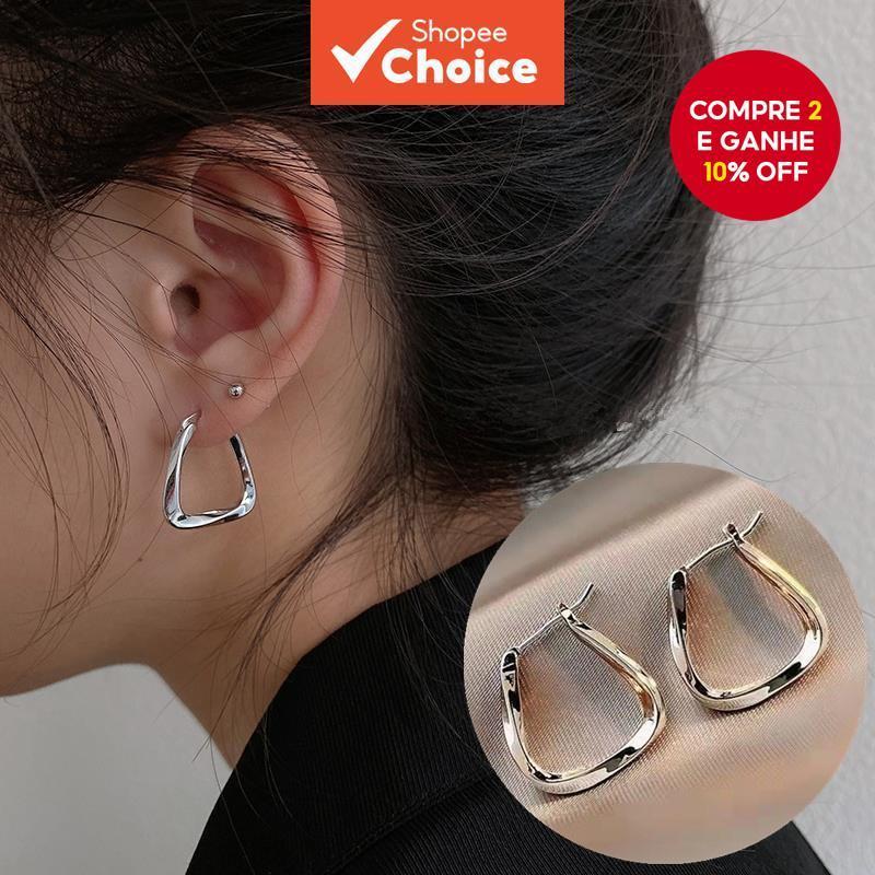 Brincos de Argola Quadrados Minimalistas Geométricos para Mulheres Casamento Chiques Prata Dourada