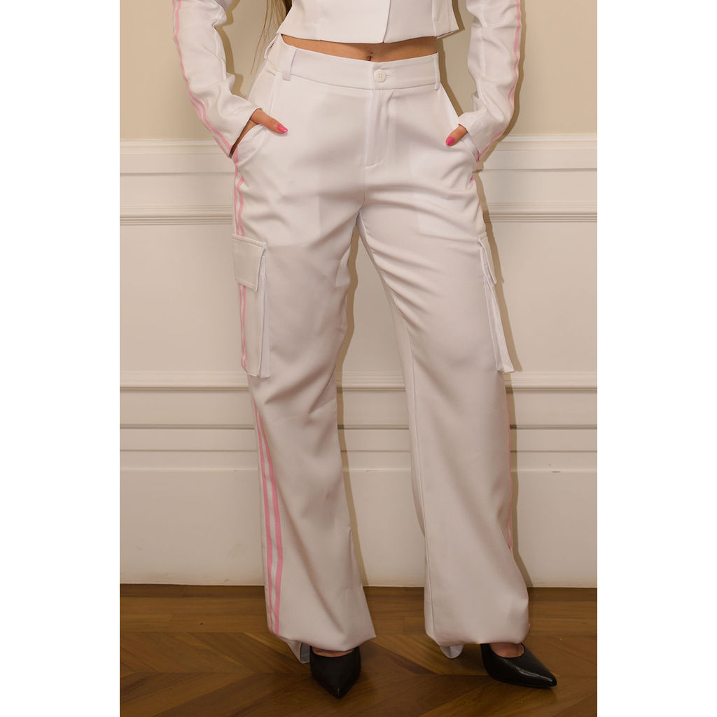 Detalhes do Calça Feminina Bolso Cargo Faixa Girl Boss Planet Girls Branco