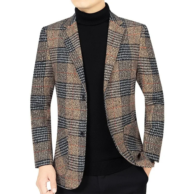Homens Xadrez Blazers Jaquetas Nova Primavera Outono Negócios Ternos Casuais Casacos Masculino Formal Wear Fino Ajuste T