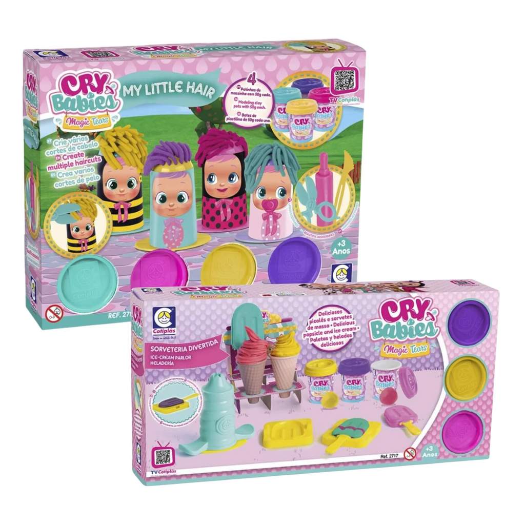 Kit Massinha de Modelar Cry Babies com Acessórios: My Little Hair + Sorveteria Divertida