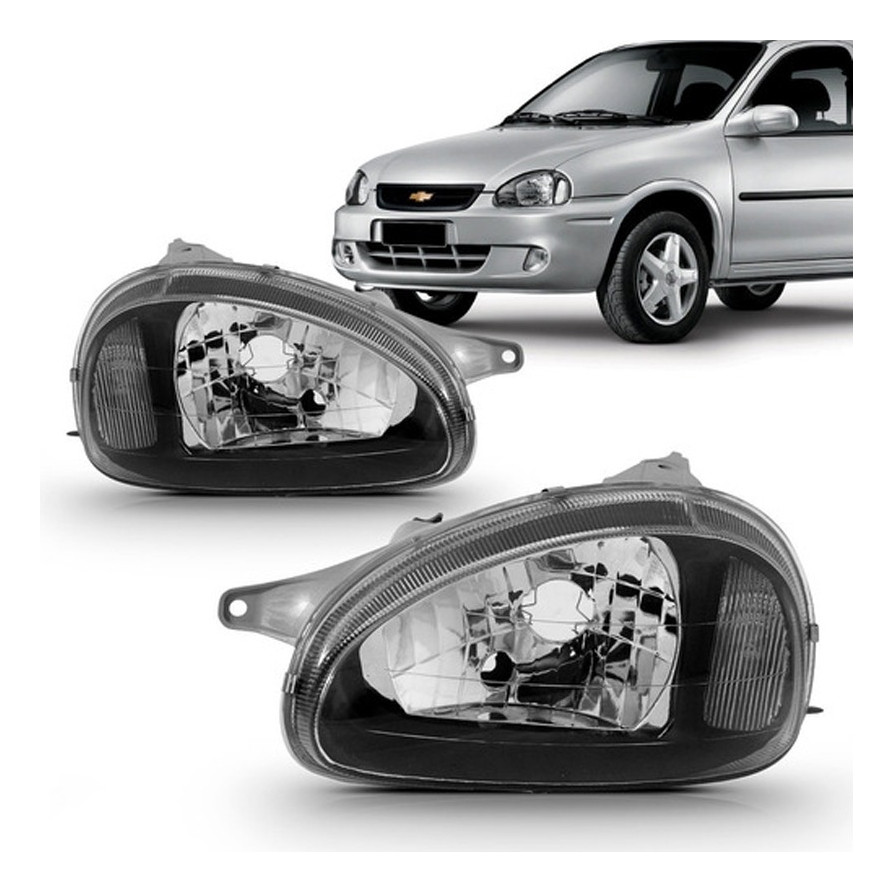 PAR FAROL CORSA 2001 CARCACA CINZA MOLDURA PRETA LADO DIREITO E ESQUERDO em Oferta na Shopee