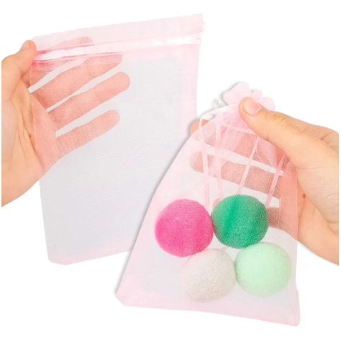 Kit 100 Saco De Organza P/ Lembrancinha - 13x18 - C/ Fita De Cetim Cor:Rosa-Bebe-132