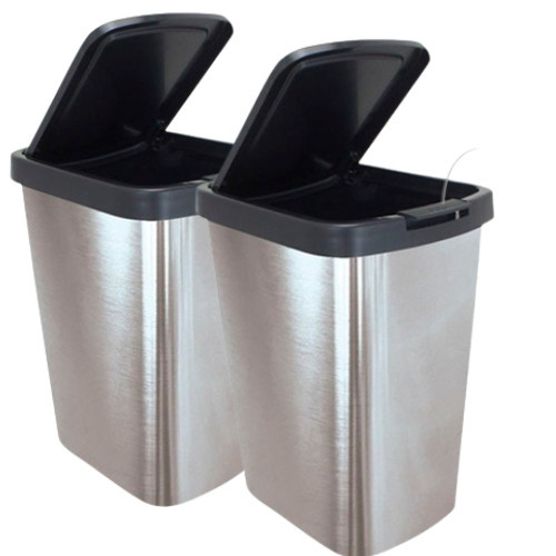 Kit 2 Lixeiras Cesto 09 Litros Metalizado Inox Com Tampa Click Label Escritório Banheiro Cozinha em Oferta na Shopee