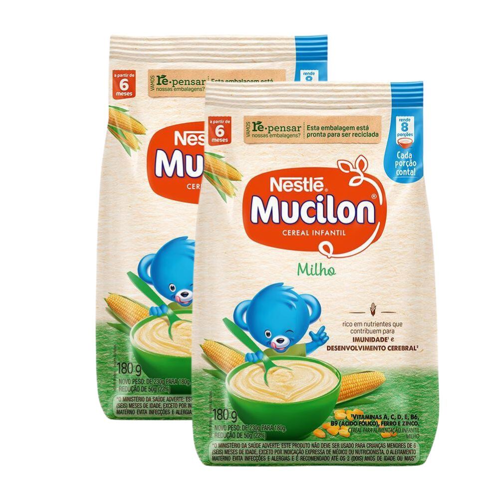 Kit 2 Mucilon Milho Cereal Infantil Sachê 180g