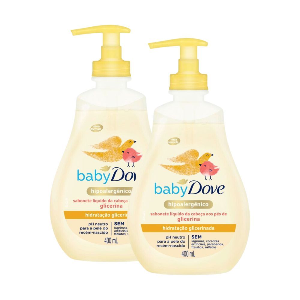 Kit 2 Sabonete Líquido Dove Baby Hidratação Glicerinada da Cabeça aos Pés 400ml em Oferta na Shopee